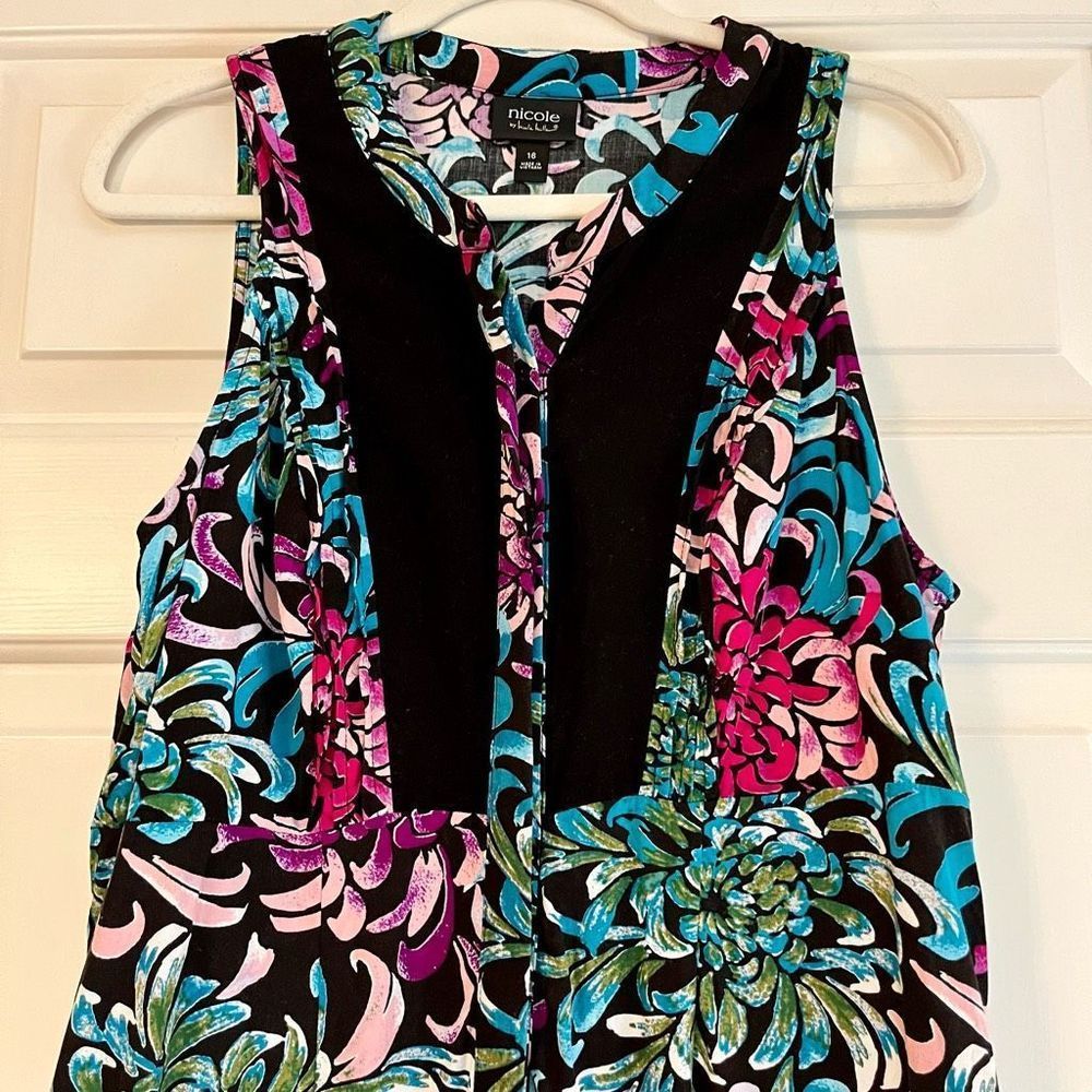 Nicole by Nicole Miller MIDI Floral Sleeveless Dress Buttons Halfway Size 16 - Picture 2 of 9